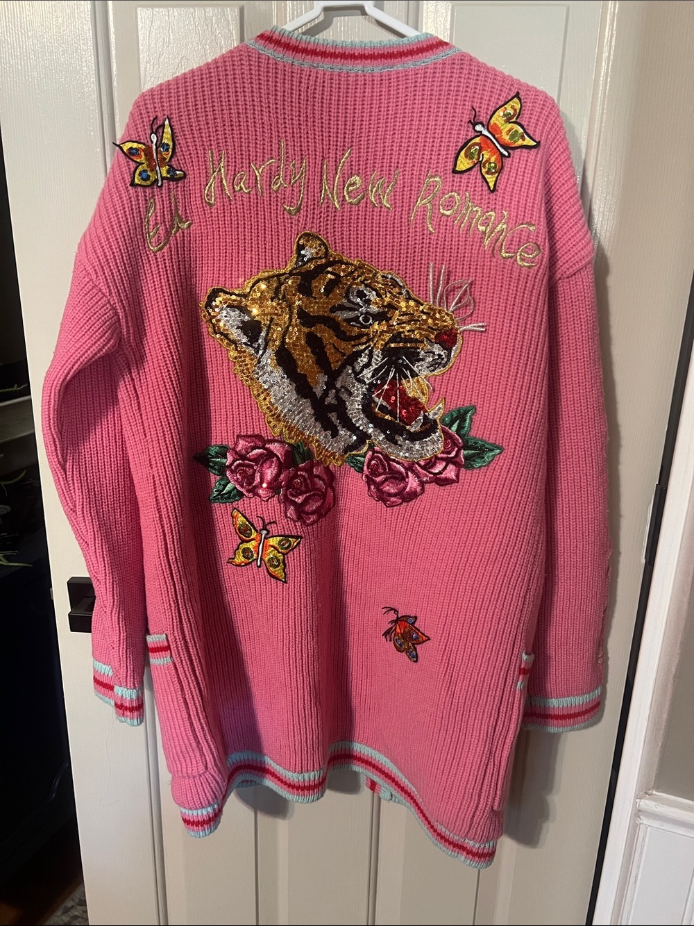 Ed Hardy Pink and Aqua Striped Knit Cardigan - Picture 6 of 13